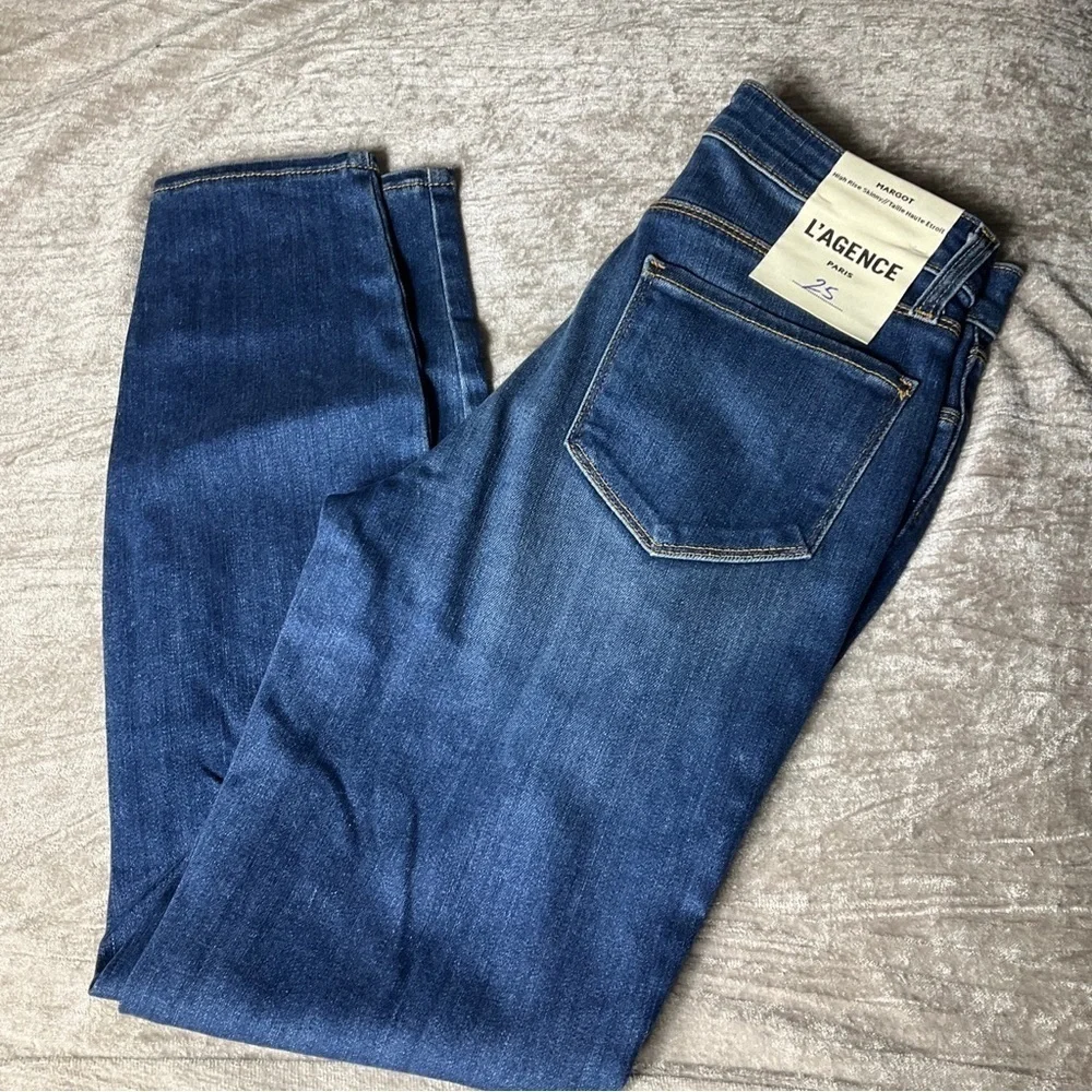 NWT L'agence Margot High Rise Skinny Jeans Size 25” Waist Stretch Blue Neptune - Picture 14 of 15